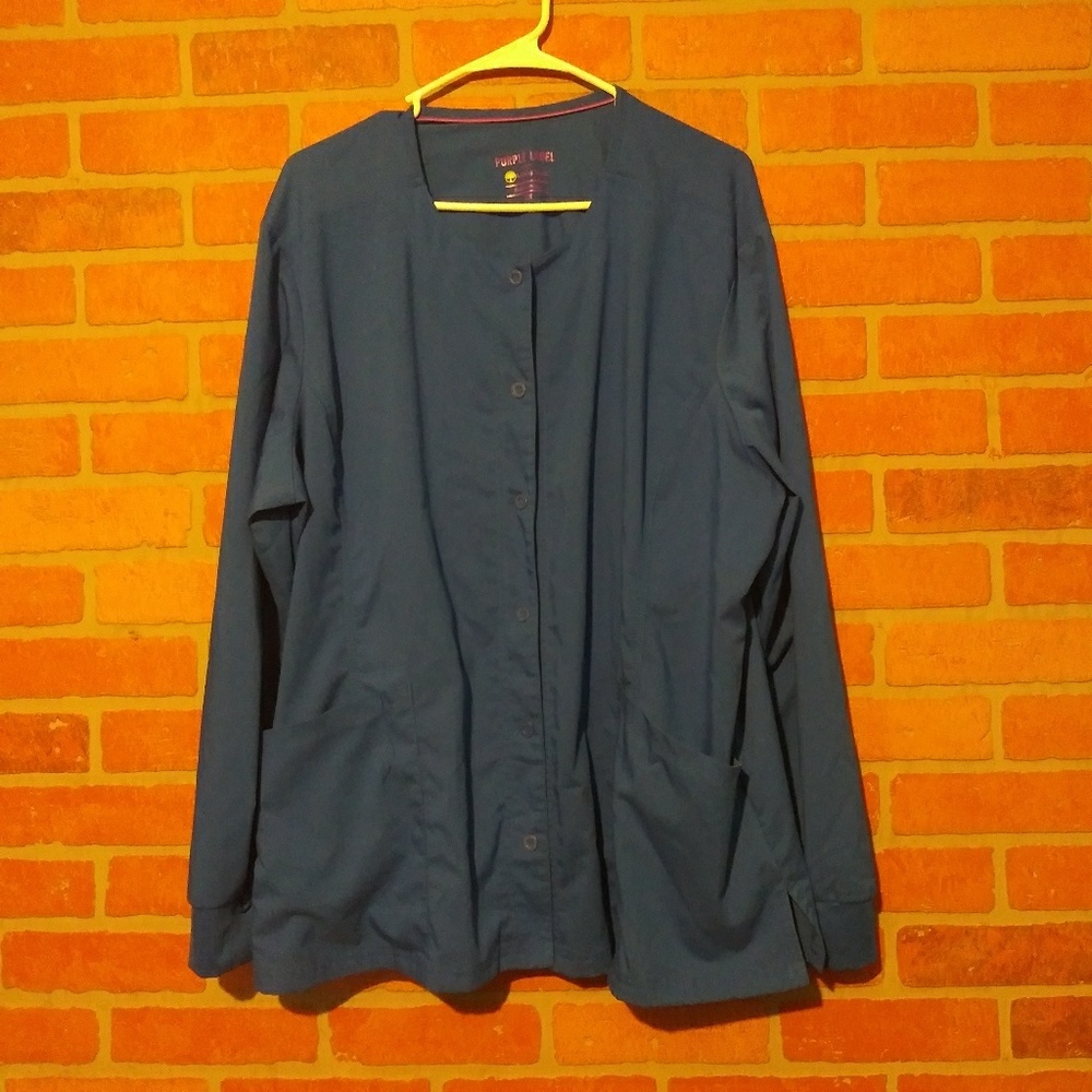 3X scrub jacket / royal blue long sleeve snaps